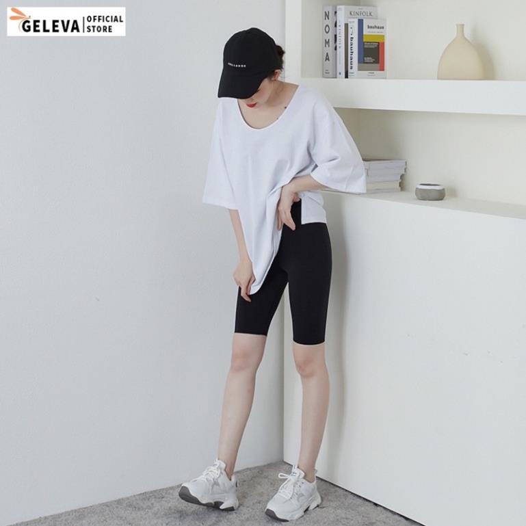 Quần legging lửng ngố đùi nữ quần lenging cuộn tím cạp chun bản to vải thun màu đen