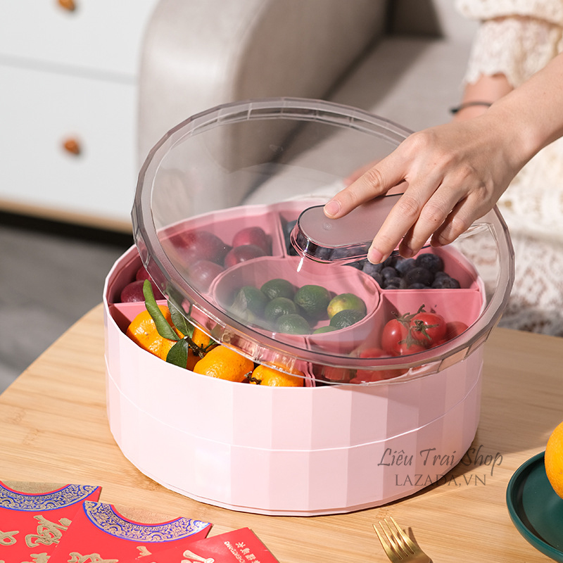 Khay mứt bánh kẹo hạt ngày tết xoay 360 độ hộp đựng mứt bánh kẹo