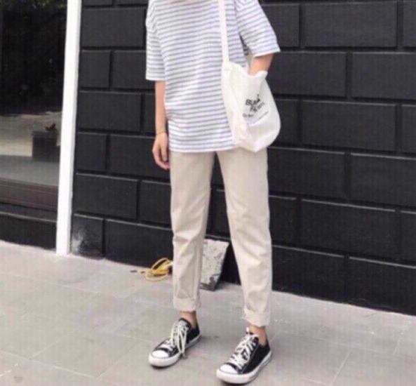 Dang Thanh Fashion Quần baggy kaki ống suông sắn gấu hot nhất