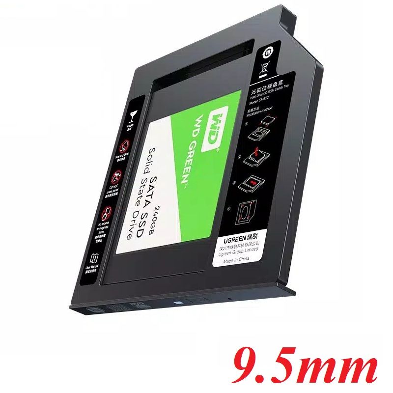 Ugreen 70657 9.5mm caddy bay khay đựng ổ cứng và ssd 2.5inch sata mỏng gắn vào khe cd - dvd của laptop CM322
