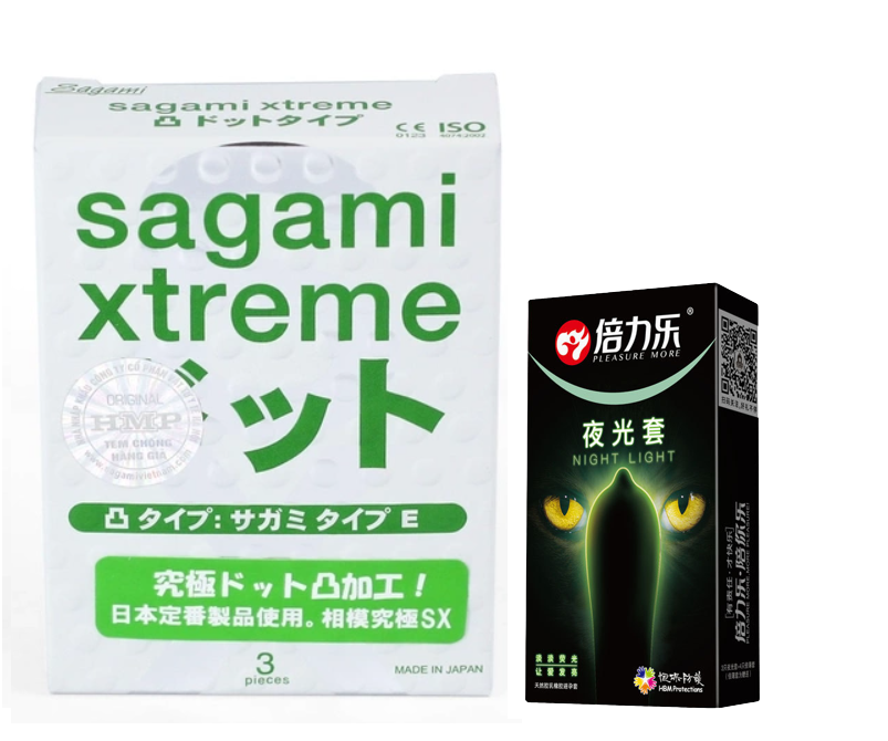 Bao cao su phát sáng kèm bcs sagami - che tên sản phẩm