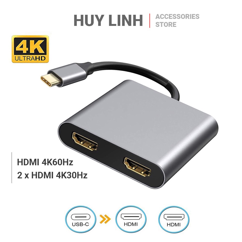Bộ chuyển đổi adapter hub từ cổng usb-type c 3.1 ra dual 2 cổng hdmi hỗ trợ 4k60hz hl271