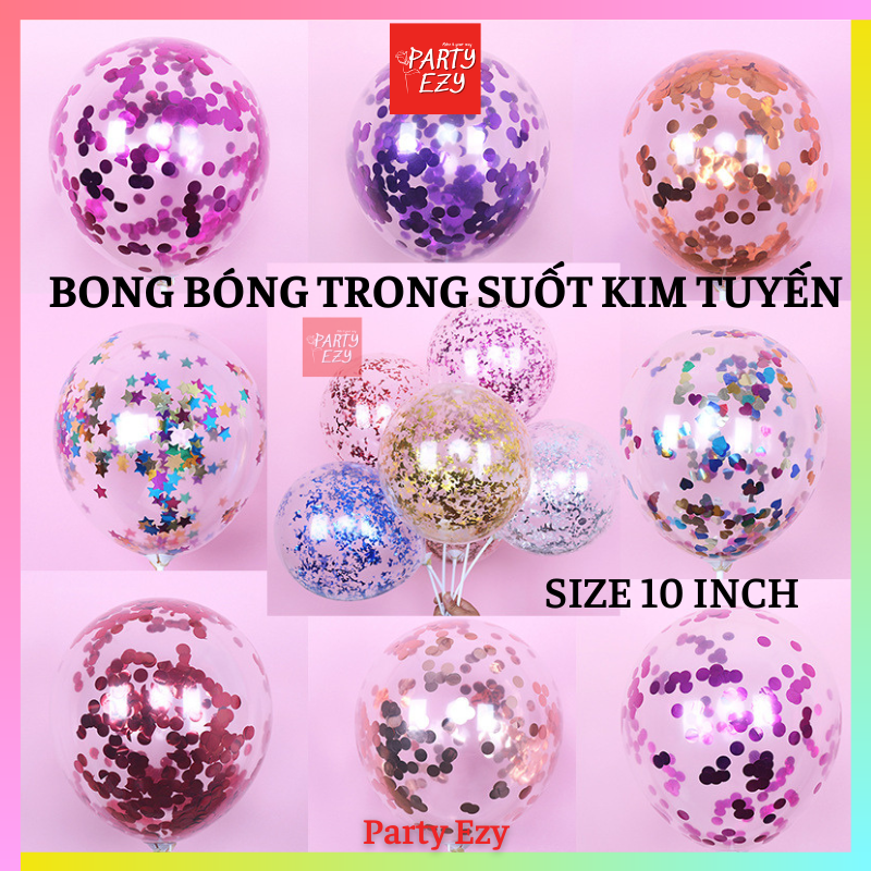 Bong bóng trong suốt kim tuyến nhiều màu-size 10 inch