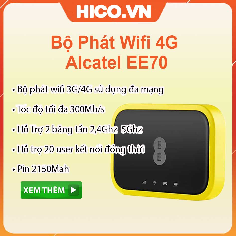 Bộ Phát Wifi 3G 4G Alcatel Ee70 Tốc Độ 300Mbps Hỗ Trợ 20 Thiết Bị Kết Nối Hàng Nhập Khẩu Thiết Kế Thời Thượng