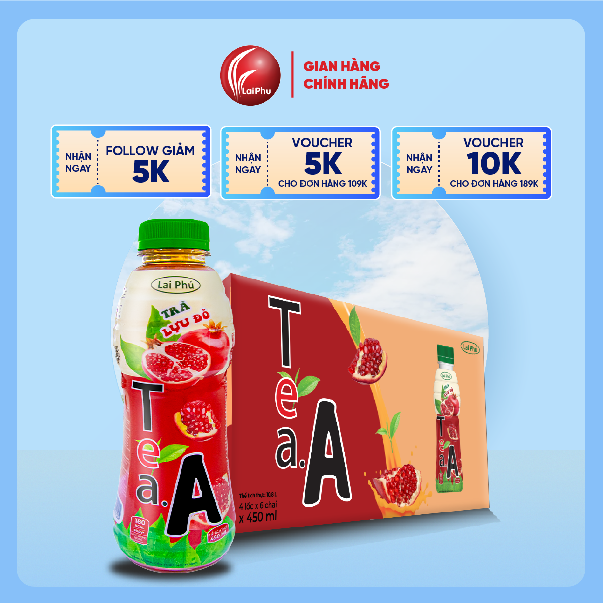 Trà Lựu Đỏ Tea A Chai 450m - Thùng 24 Chai