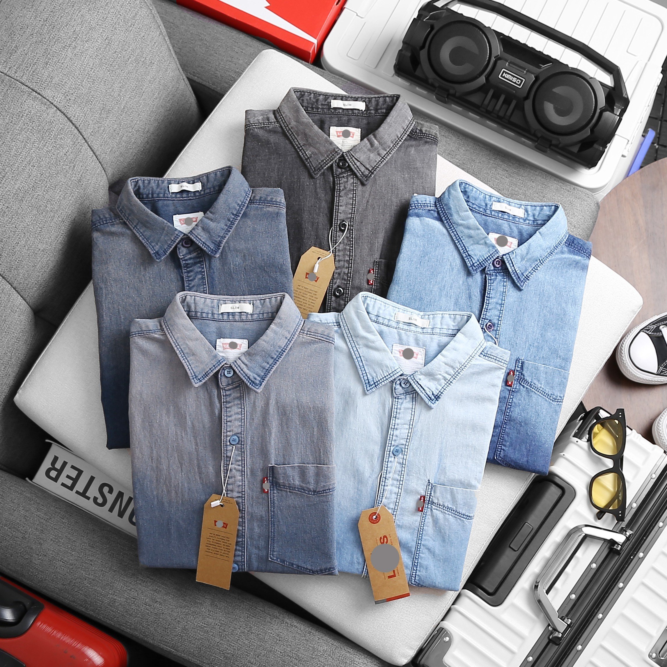 Áo sơmi nam denim tay ngắn nhiều màu n02