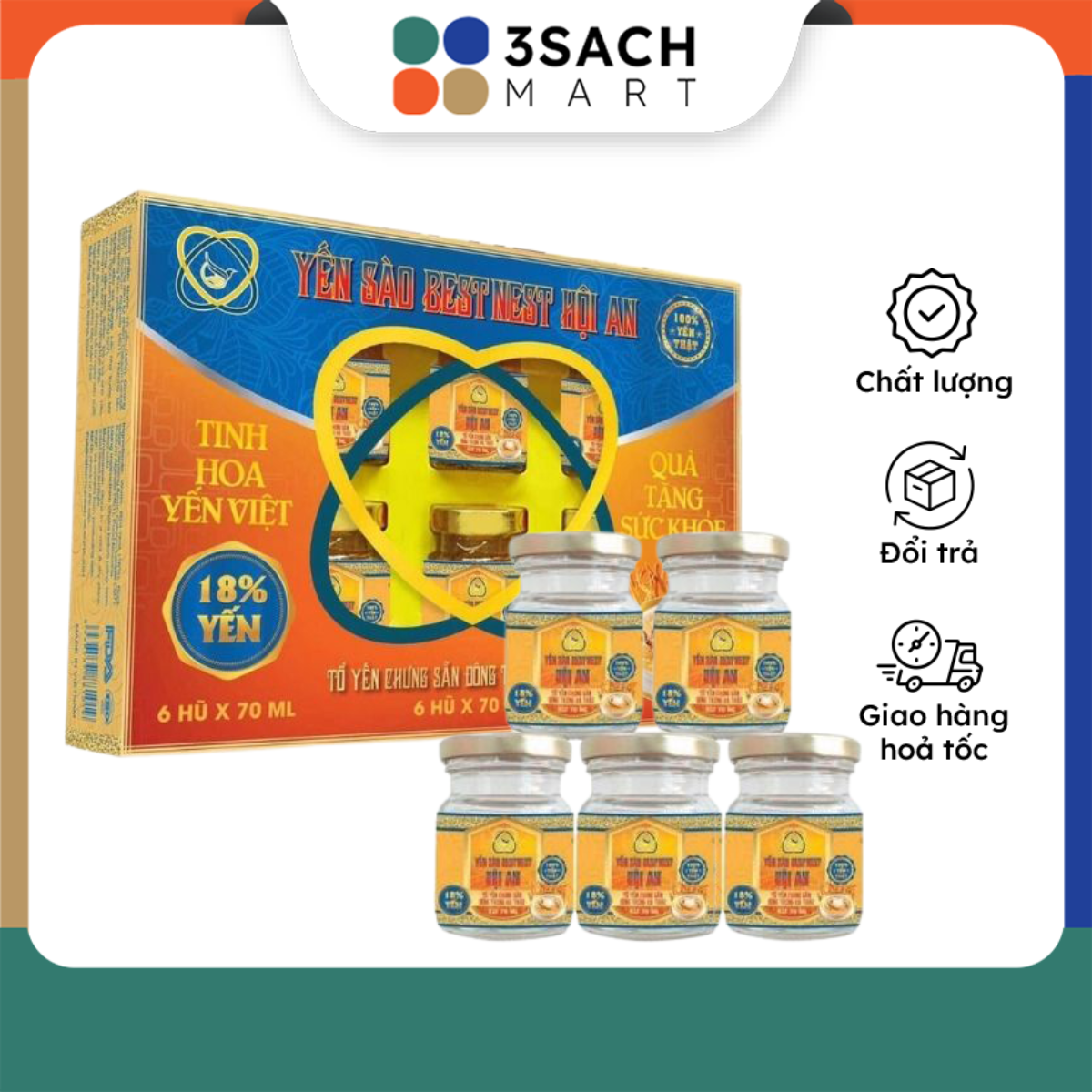 [Chỉ Giao HCM] Tổ Yến Chưng Sẵn BESTNEST HỘI AN Đông Trùng Hạ Thảo - Hộp (6 Hũ)