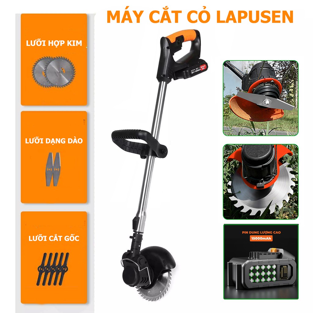 Máy Cắt Cỏ Cao Cấp LAPUSEN - Máy Tỉa Cành, Cắt Cây Cầm Tay, Máy Cắt Cỏ  Dùng Pin, Tặng Bộ 8 Lưỡi Cắt Đa Năng, Công Suất Lớn 1800W, Pin Lithium 15000mAh, Kích Thước Linh Hoạt, Bảo Hành 12 Tháng