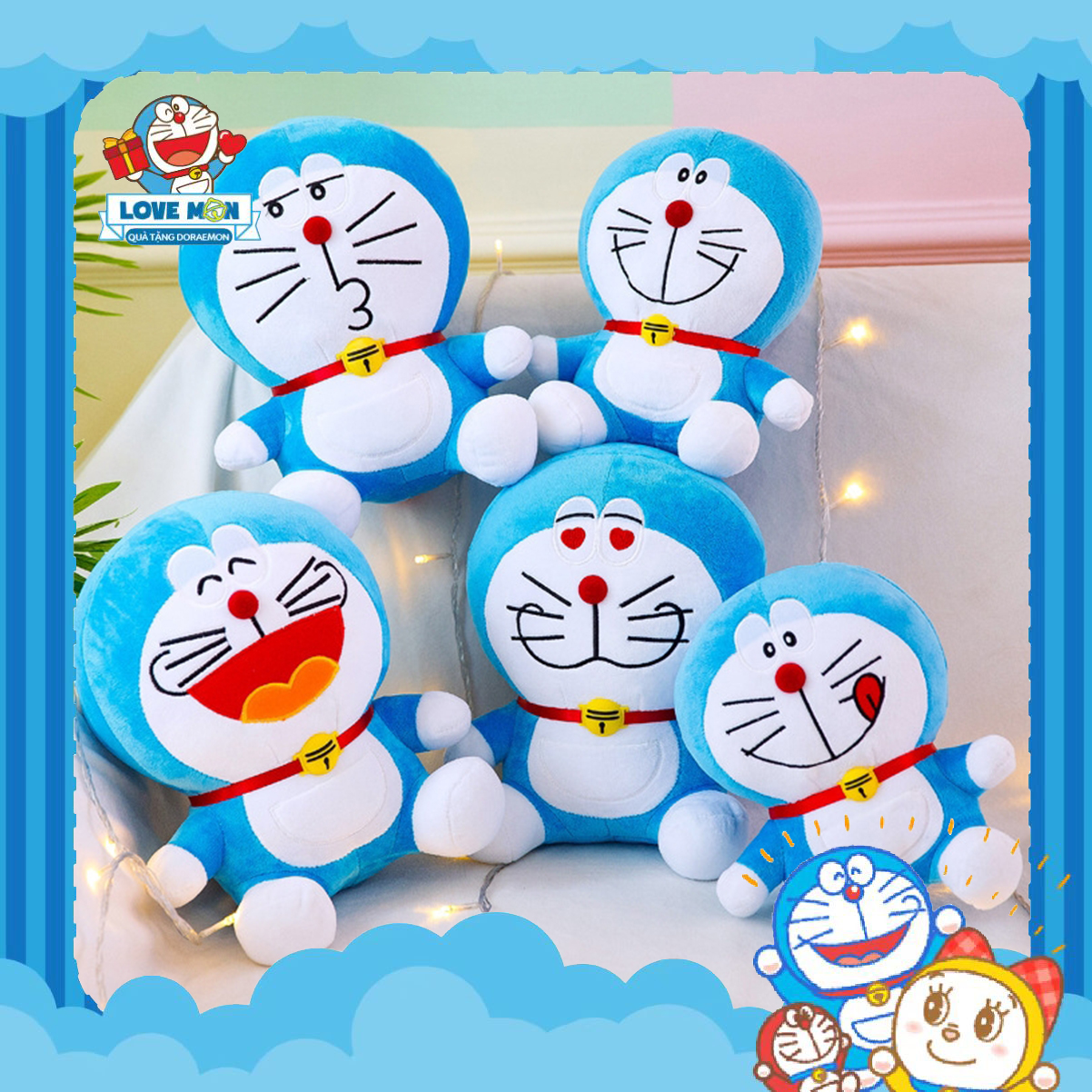 LOVE MON - GẤU BÔNG MON DORAEMON 23CM LÔNG NHUNG MỀM MỊN, Quà tặng handmade - lưu niệm