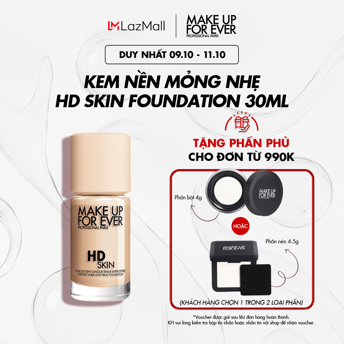 Kem nền mỏng mịn tệp da Make Up For Ever HD Skin Foundation 30ml - Nhập khẩu độc quyền từ Pháp