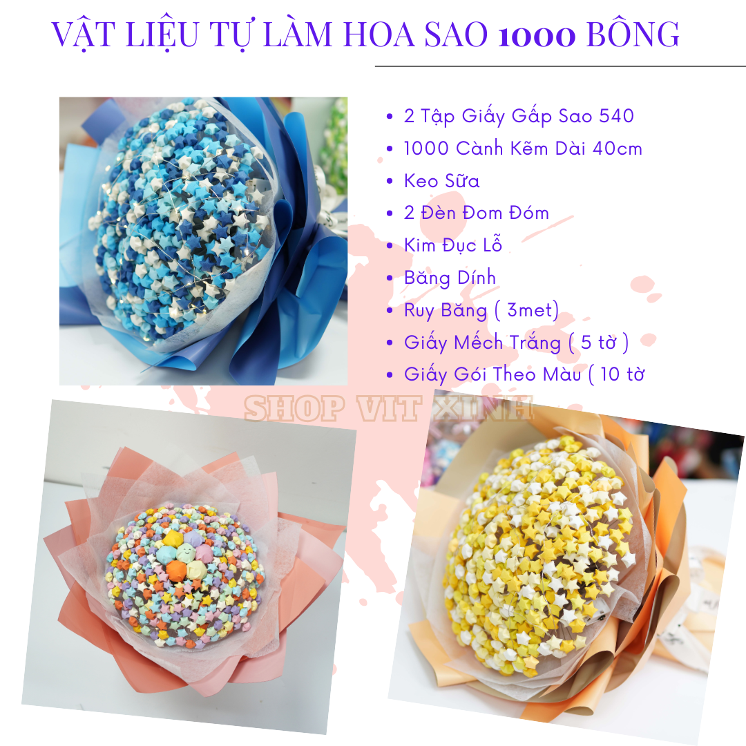 Set nguyên liệu làm bó hoa sao 1000 bông - handmade vit xinh