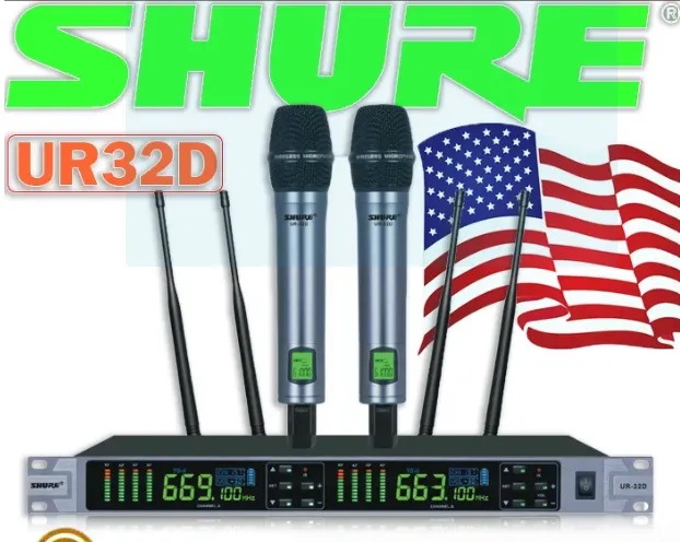 Hàng bãi mỹ | micro karaoke hàng bãi , bộ 2 micro shure ur32d plus,micro không dây shure 4 râu chất lượng micro karaoke không dây gia đình sân khấu sóng uhf khỏe hát nhạy tự ngắt , bắt âm tốt
