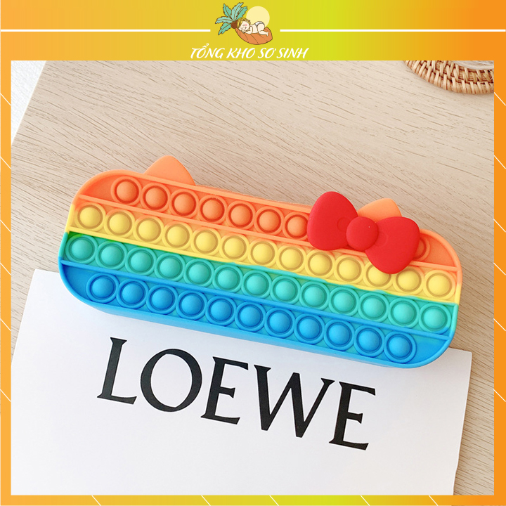 Hộp bút cầu vồng pop it fidget đồ chơi đồ chơi bong bóng đẩy đồ chơi giảm căng thẳng túi bút chì học tập, quà tặng chống căng thẳng