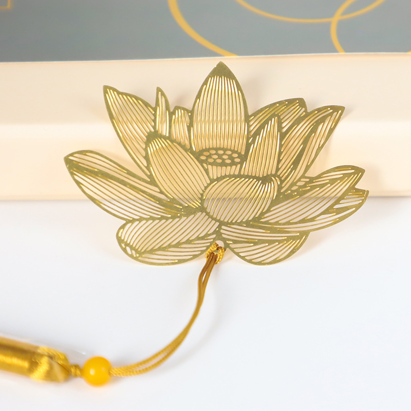 Bookmark đánh dấu trang sách kim loại vàng hoa hồng hoa sen dễ thương quà tặng độc đáo