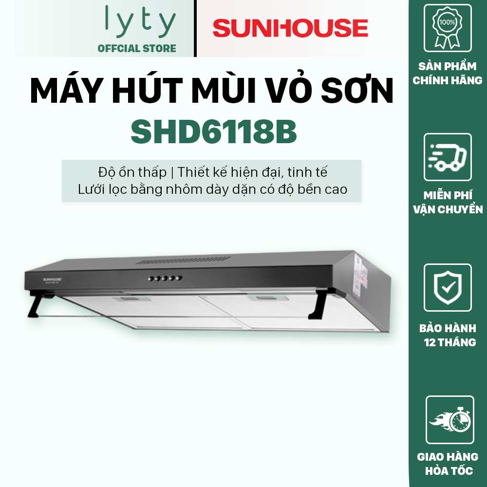 Máy hút mùi kính thẳng treo tường shb6118i | shb6118b - bảo hành toàn quốc 18 tháng