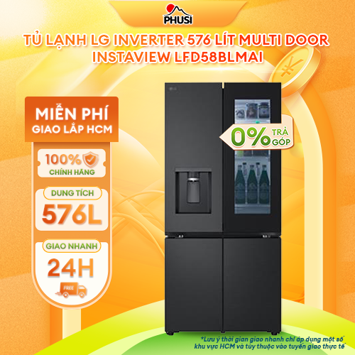 [Trả góp 0%] Tủ lạnh LG Inverter 576 lít Multi Door InstaView  LFD58BLMAI - Hàng Chính Hãng - Mới 100%