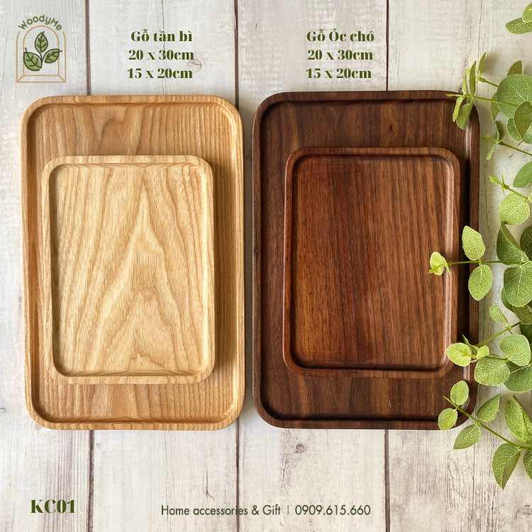 Khay gỗ hình chữ nhật (20 x 15cm) đựng bánh, trà, món ăn, decor chụp hình-KC01