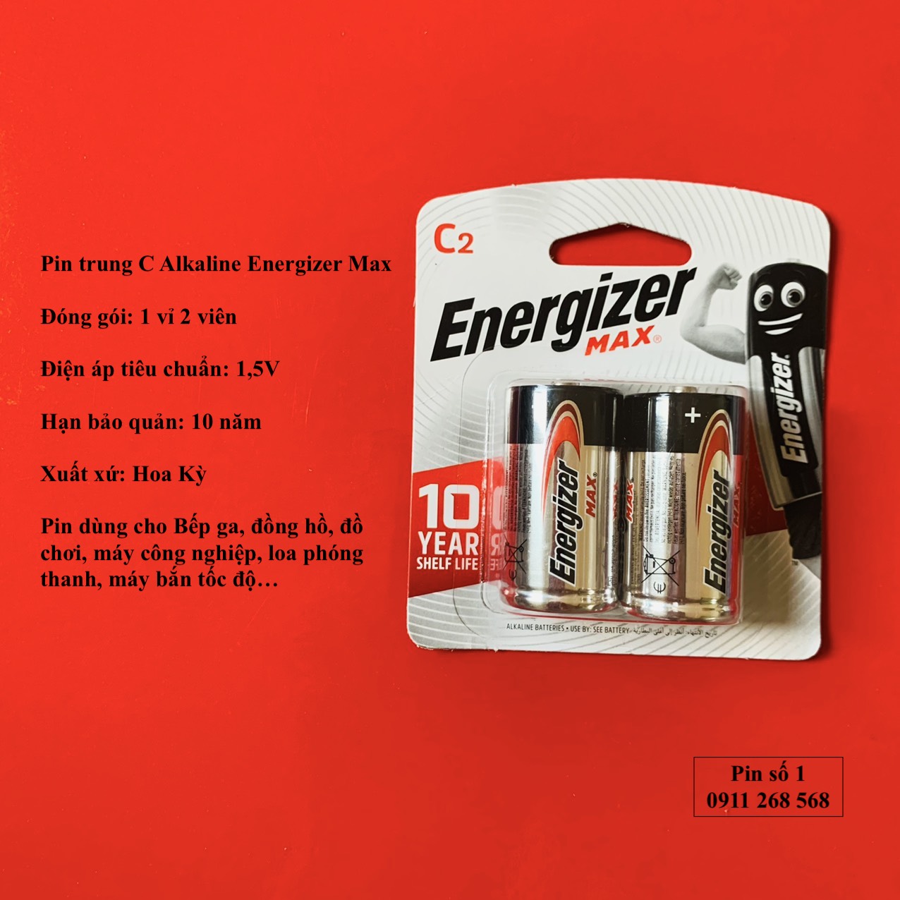 Pin trung c alkaline energizer max e93 vỉ 2 viên loại tốt