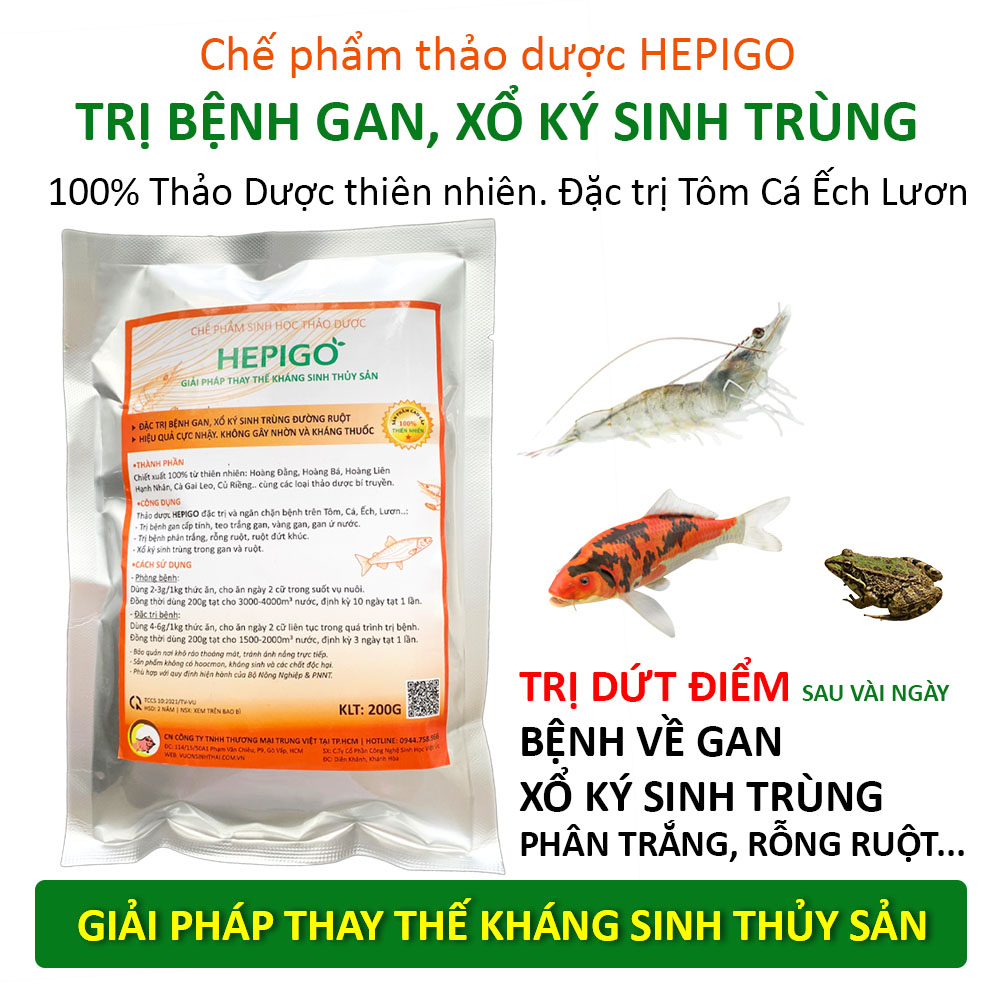 Khỏi dứt điểm bệnh gan, xổ ký sinh trùng trên tôm, cá, ếch, lươn - thảo dược hepigo - hiệu quả cực nhậy sau 5-7 ngày - thay thế kháng sinh