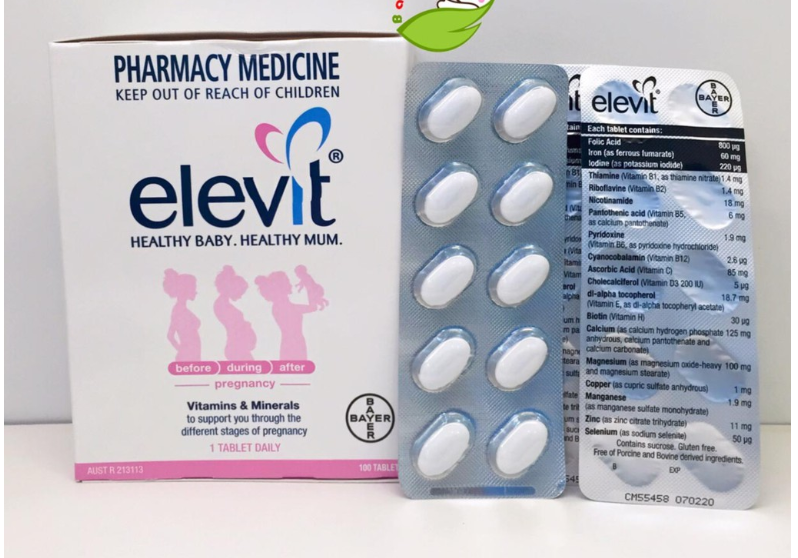 [HÀNG ÚC 100 VIÊN] Vitamin Tổng Hợp Elevit cho bà bầu,bổ sung vitamin A, B, C, D, E, B9,canxi, kẽm cho mẹ bầu Elevit Pregnancy