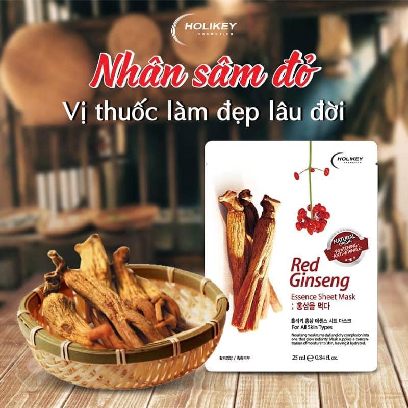 Mặt nạ hồng sâm cấp ẩm, trẻ hóa làn da holikey red ginseng essence sheet mask 25 ml