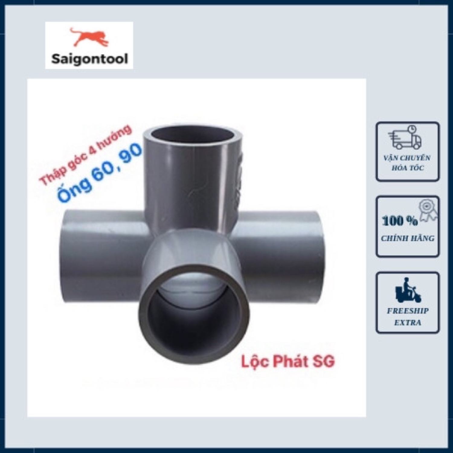 Chữ thập góc pvc, co góc 4 nhánh phi 49, 60, 90, 114 phụ kiện ống nước pvc
