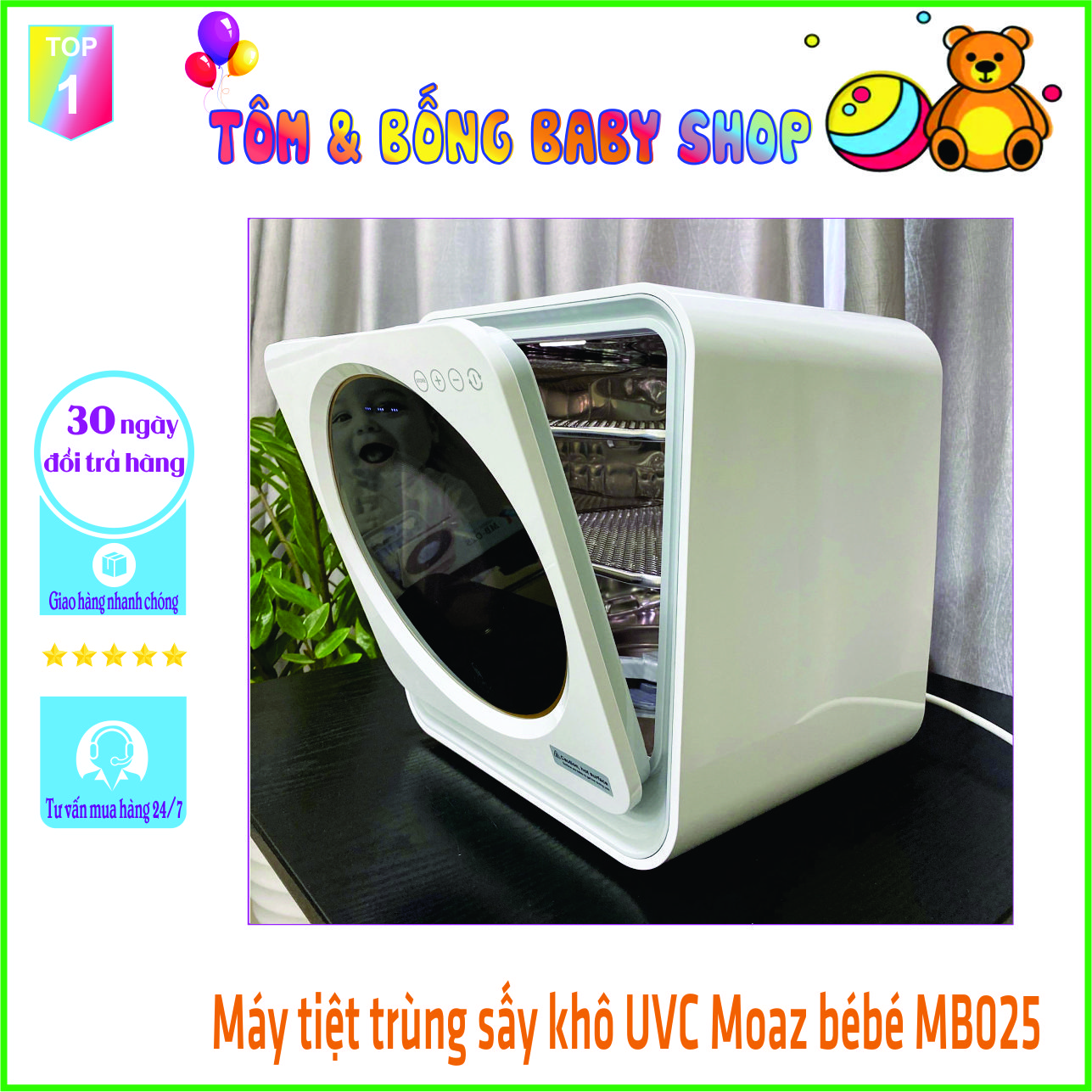 Máy tiệt trùng sấy khô tia UVC và bảo quản bình sữa Moaz bebe mb025 bảo