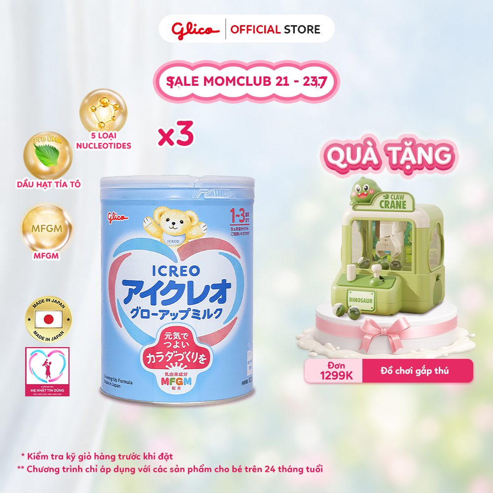 (FREEESHIP-QUÀ) Combo 3 Lon Sữa Bột Dinh Dưỡng Glico Icreo Grow-Up Milk (820g/lon)