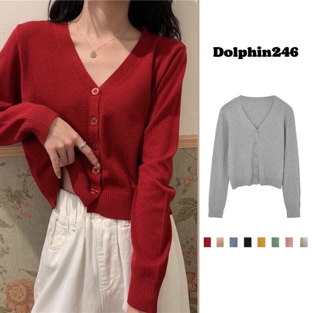 Áo Khoác Cardigan Nữ Thun Len Cổ Tim Xinh Xắn Chất Len Tăm Phong Cách Ulzzang Hàn Quốc Nhiều Màu S4T2