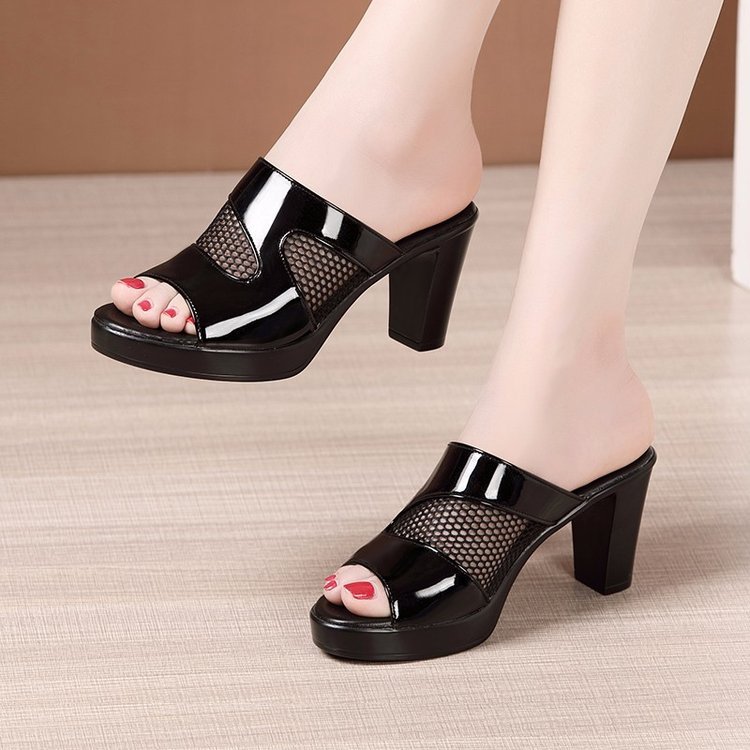 Giày nữ cao gót đẹp, cao cấp mẫu lưới gót vuông cao 5cm - 7 cm, da mềm, êm ái