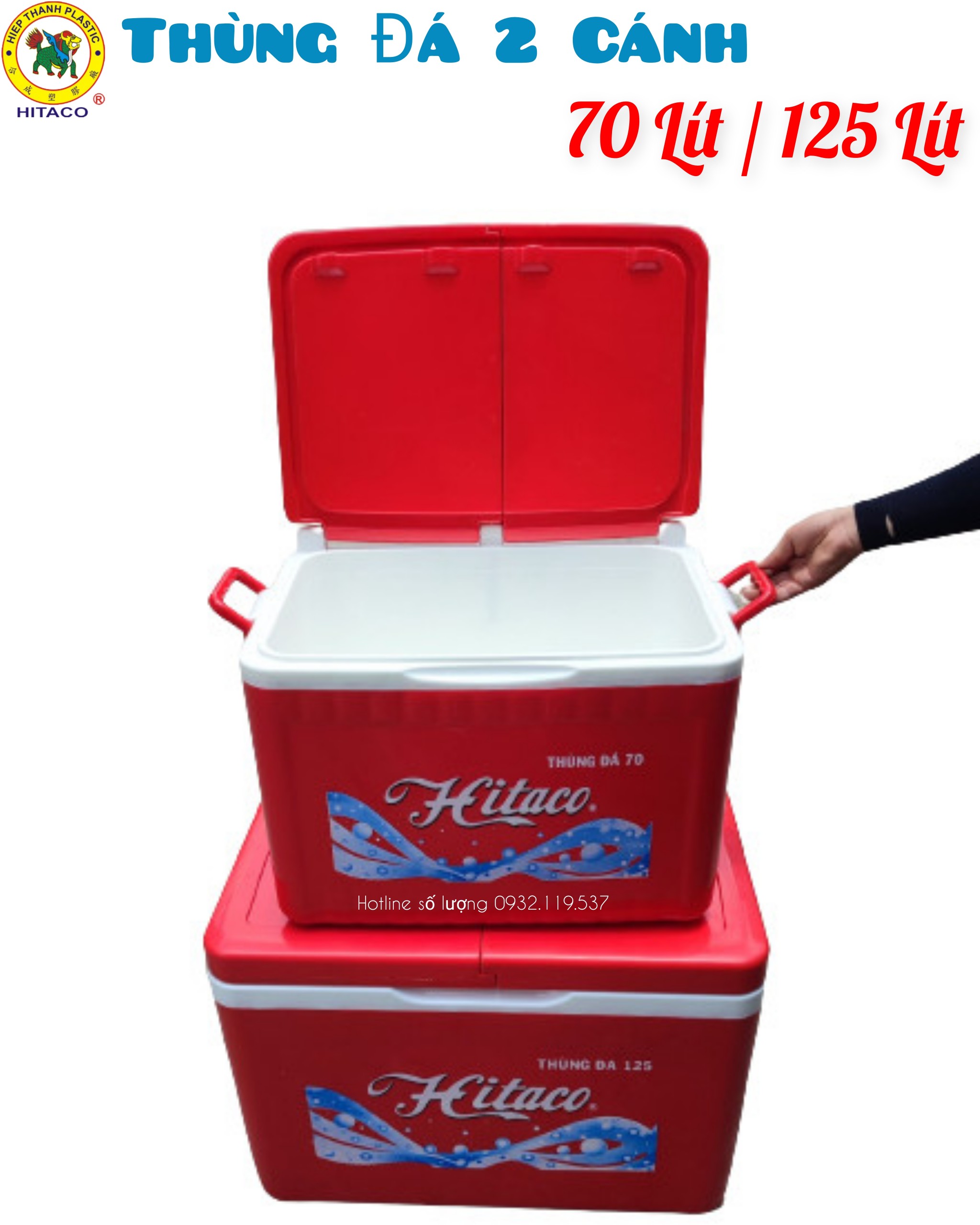 Thùng đá giữ nhiệt 2 nắp mở 70 lít và 125 lít - cty nhựa hiệp thành