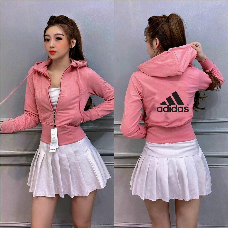 áo khoác thun nữ dáng lửng tay dài có nón hình in có 1 túi trong và 2 túi ngoài