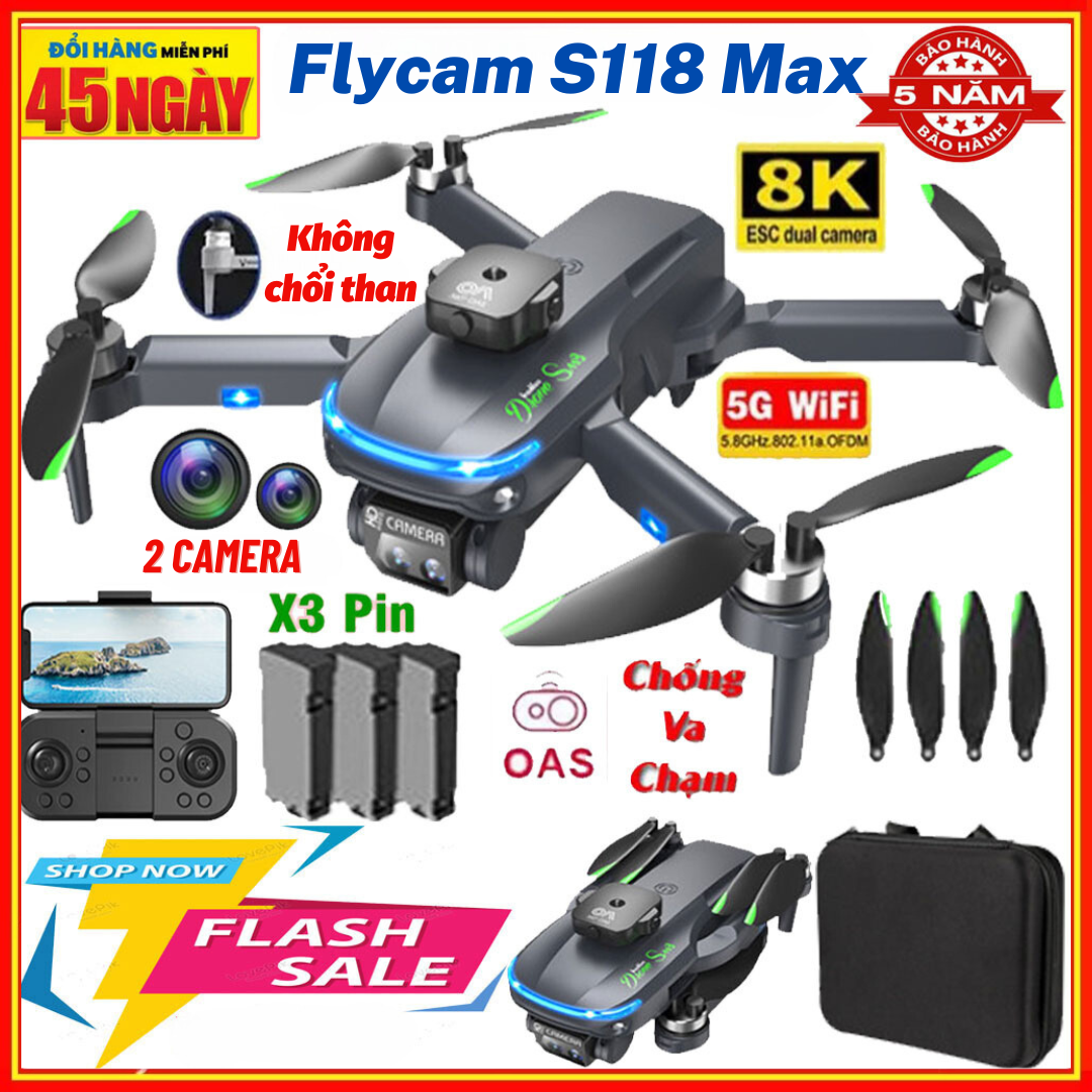 Máy Bay Điều Khiển Từ Xa Flycam S118 Pro Max Flycam Có Camera 8k Flycam Không Chổi Than Tích Hợp Cảm Biến Chống Va Chạm Máy Bay Flycam mini