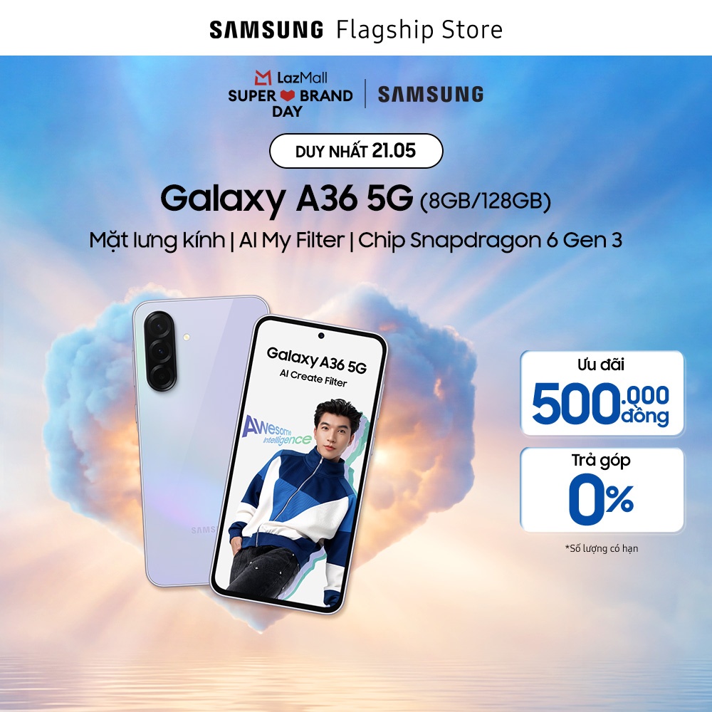 [ĐÓN CHỜ SIÊU SALE 21.5] Điện thoại Samsung Galaxy A36 5G, Màn Hình FHD 6.7”, Mặt lưng kính, AI-My Filter, Chip Snapdragon 6 Gen 3, Sạc 45W