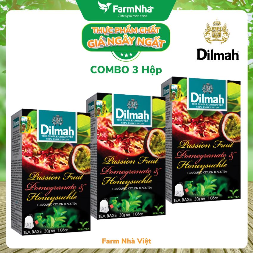 Trà dilmah passion fruit pomegranade & honeysuckle hương chanh dây, lựu, kim ngân hoa túi lọc 30g 20 túi x 1.5g