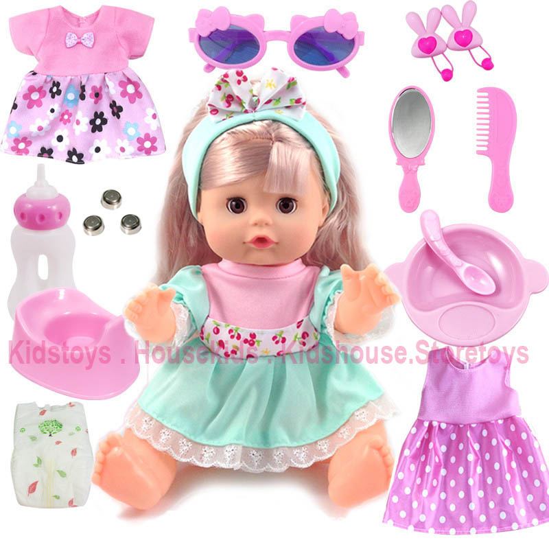 Búp Bê Em Bé Biết Nói , Biết Hát Phát Nhạc  + Tặng Phụ Kiện 15 Chi Tiết ( Áo Xanh)