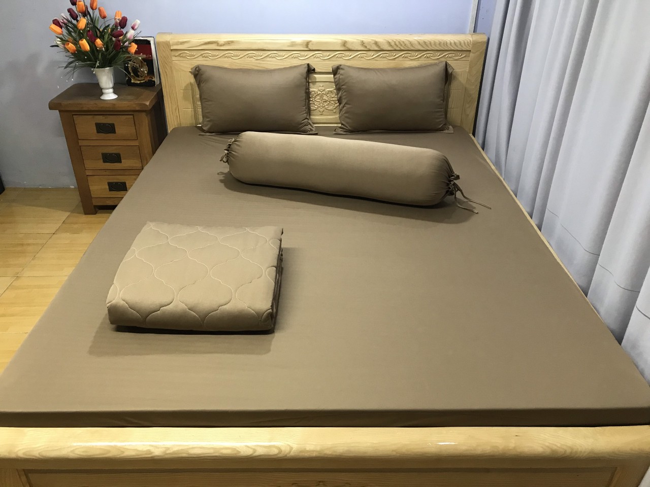 [HCM]Trọn Bộ Chăn Ga Gối Thun Lạnh Hàn Quốc Lan Phạm Bedding - Màu Nâu
