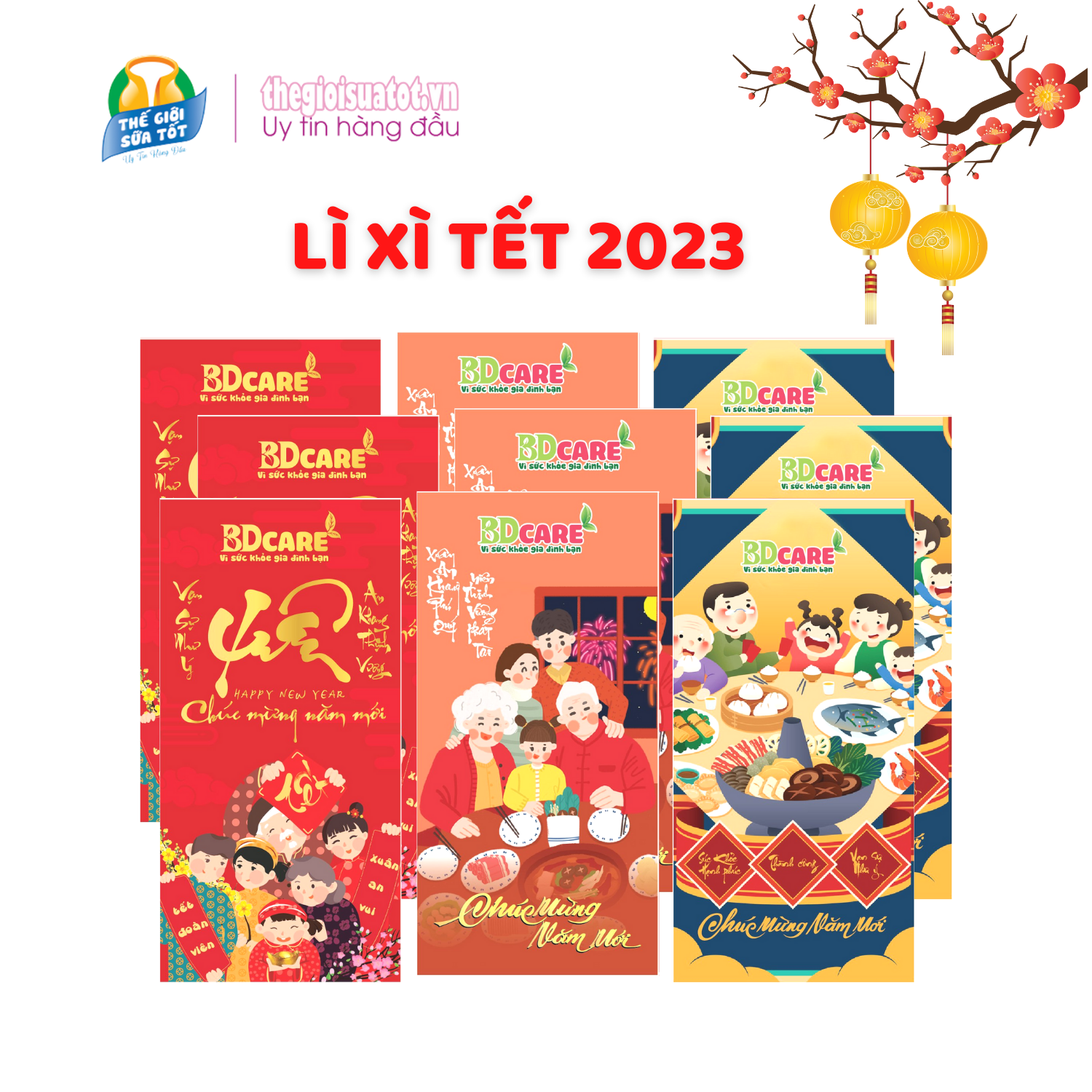 Bao lì xì tết năm mới 2023 - 10 chiếc - gia đình đoàn viên chúc mừng năm mới thegioisuatot