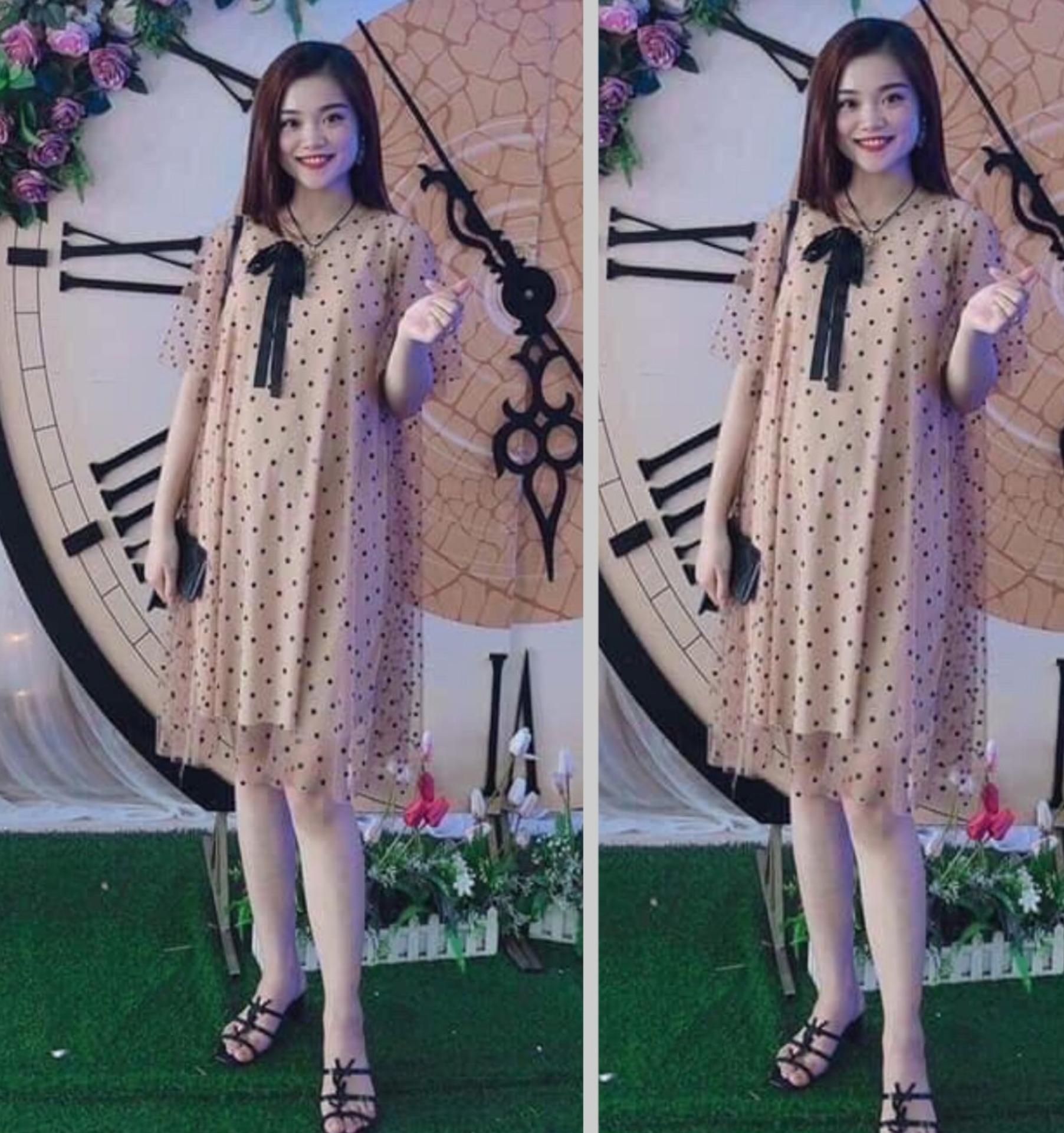 Váy bầu xinh thu đông mẫu mới-đầm bầu chấm bi đẹp