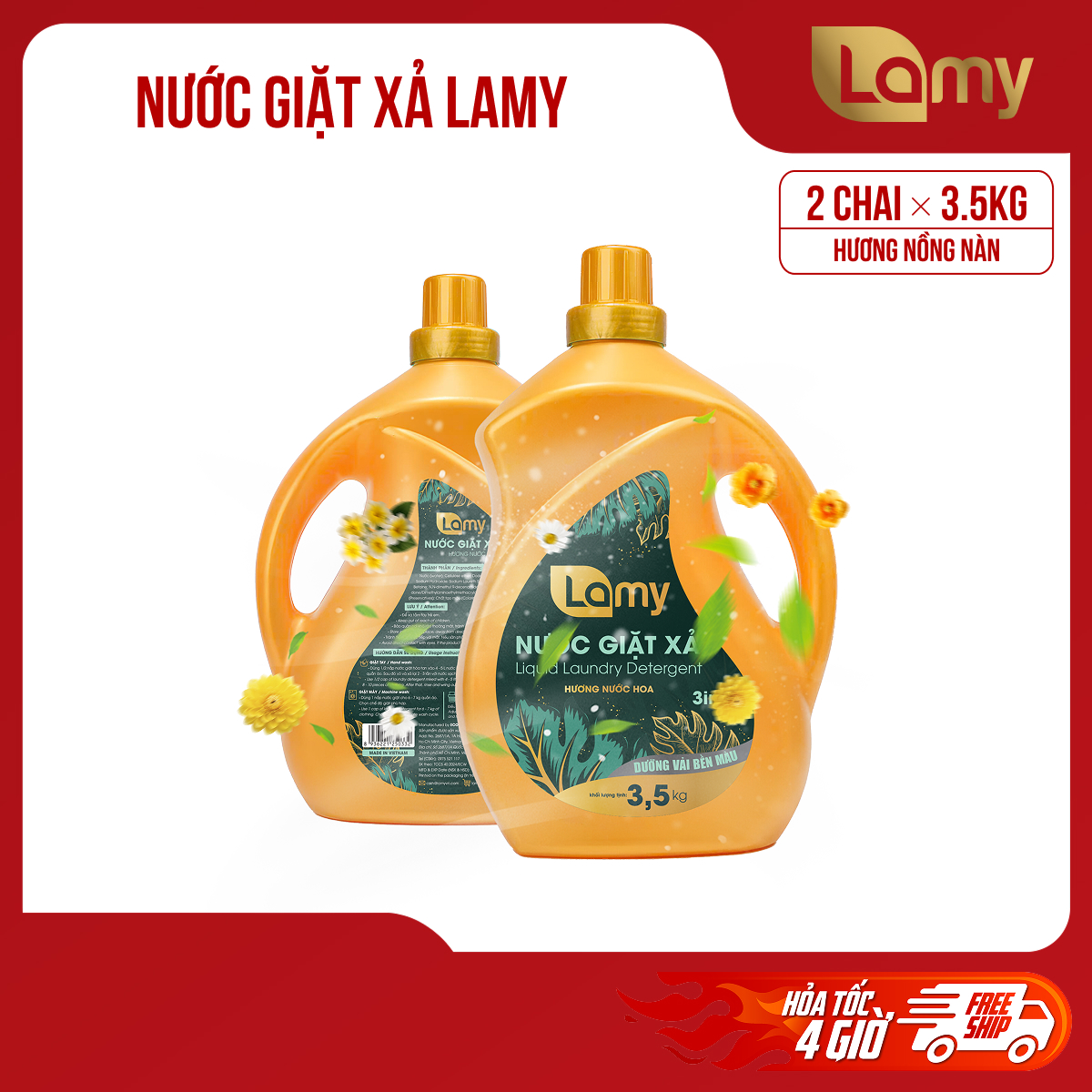 [LAMY OFFICIAL]_Combo 02 Can Nước Giặt Xả Lamy Can 3,5kg Hương Nước Hoa Nồng Nàn Làm Sạch Nhanh Vết Bẩn 3in1