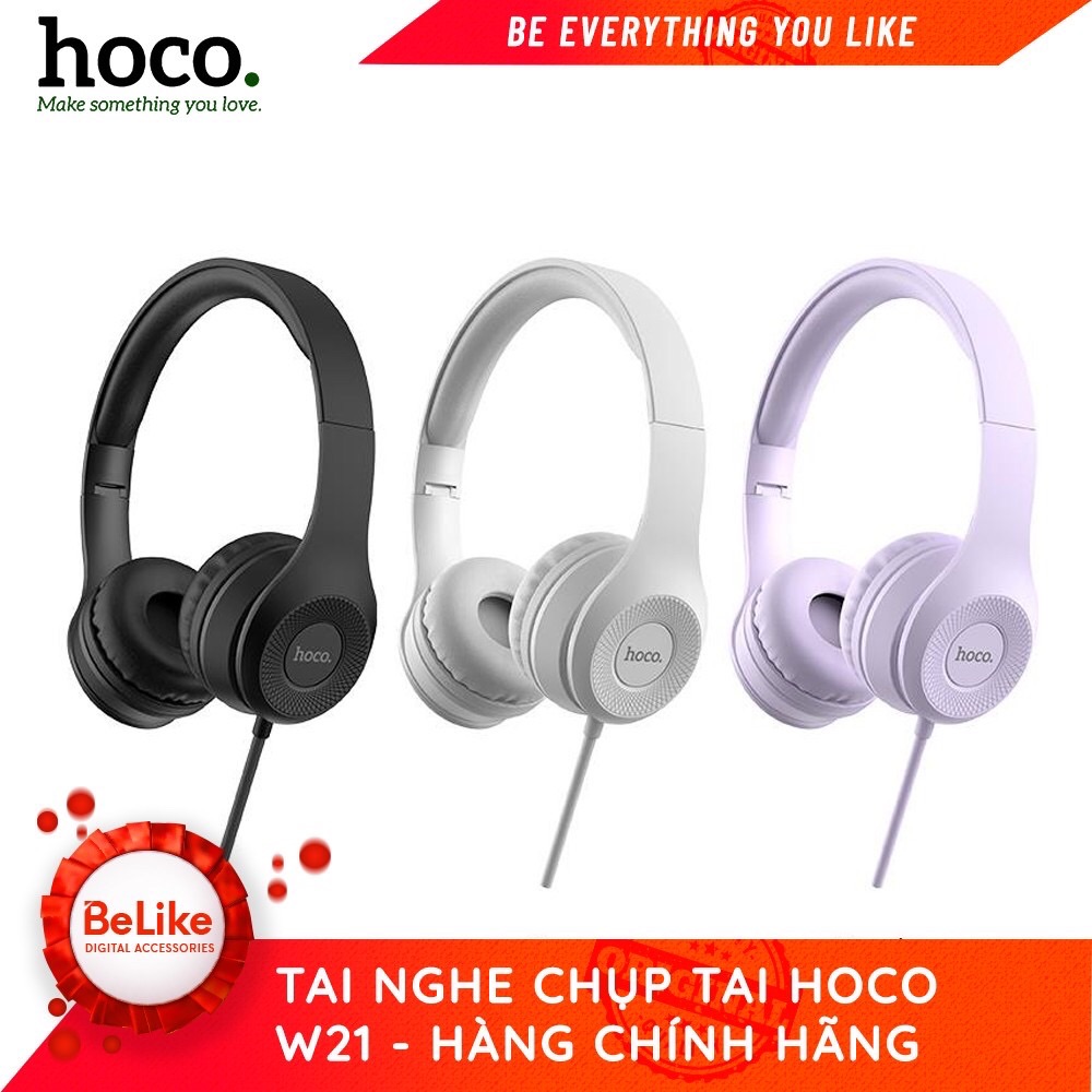 Tai nghe chụp tai Hoco W21 có dây - Hàng chính hãng - 3 màu tím/xám/đen