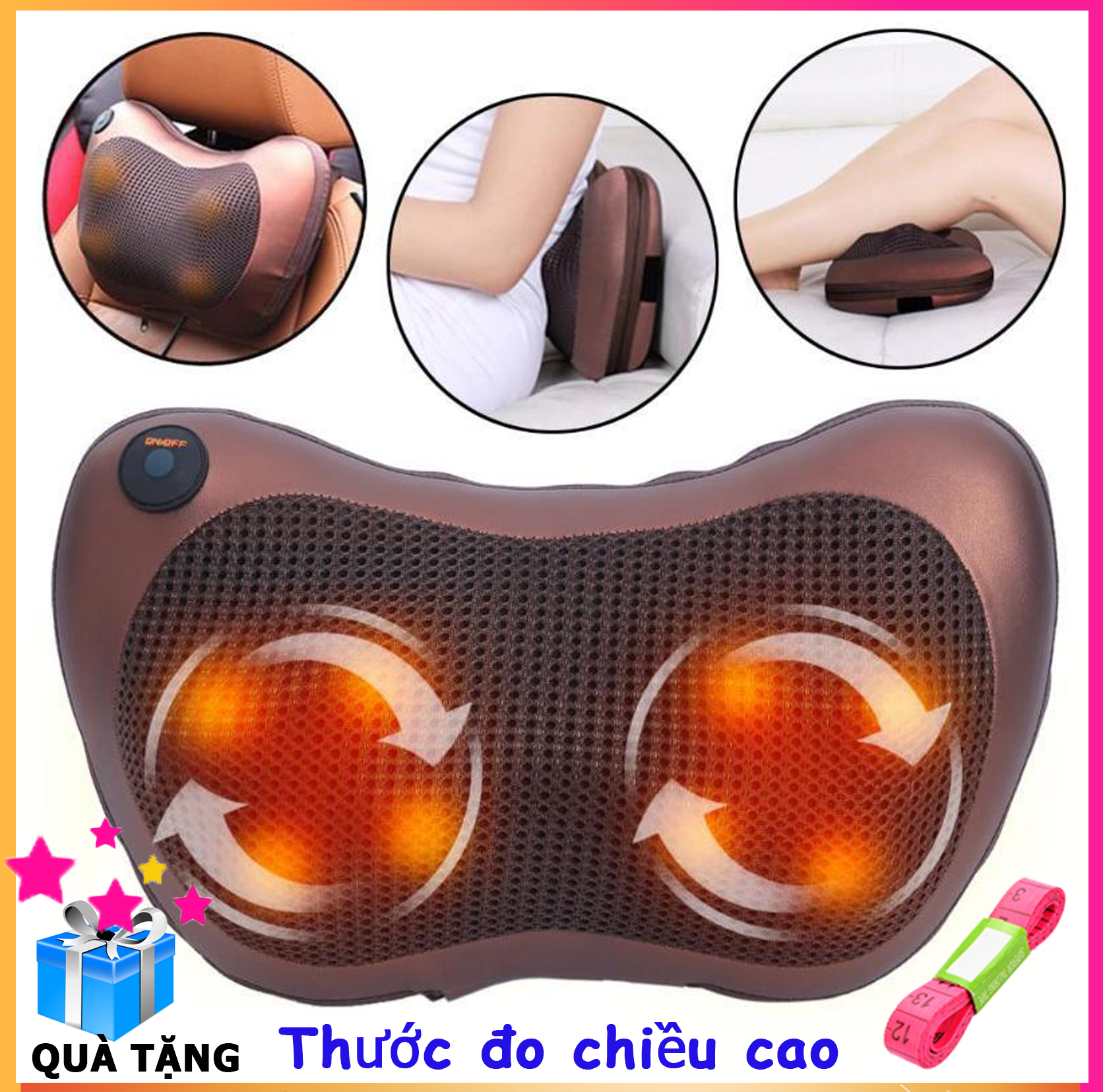Gối MASSAGE Hồng Ngoại 8 BI, Máy mát xa hồng ngoại vai, gáy, cổ, chân..- nhỏ gọn dễ sử dụng, mang theo mọi nơi, Sản phẩm chăm sóc sức khỏe cho bạn