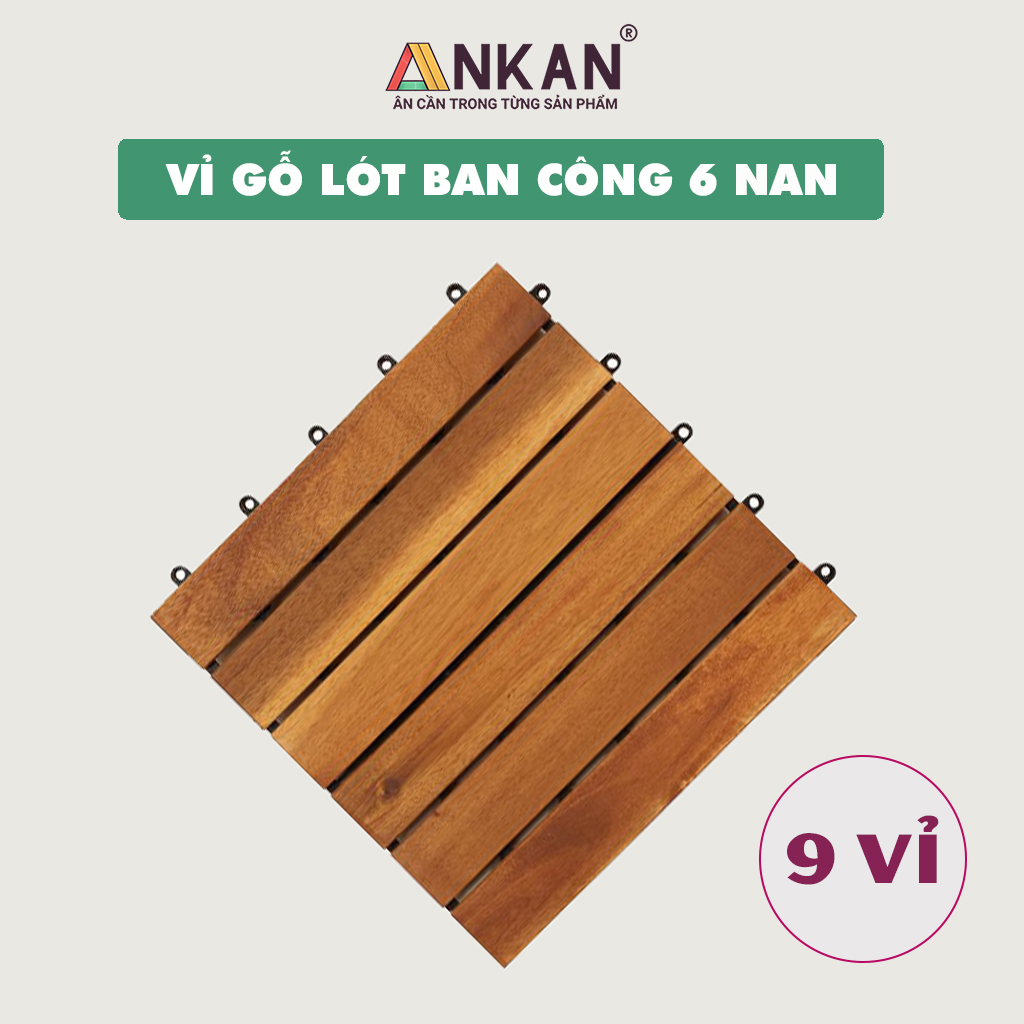 Vỉ Gỗ Lót Sàn ANKAN, Gỗ Tự Nhiên Cho Ban Công, Ngoài Trời, Sân Vườn, Siêu Bền, Tiêu Chuẩn Châu Âu 6 Nan Màu Vàng Nắng