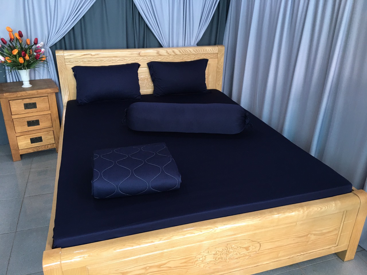 Drap lẻ thun lạnh hàn quốc lan phạm bedding - màu xanh đen
