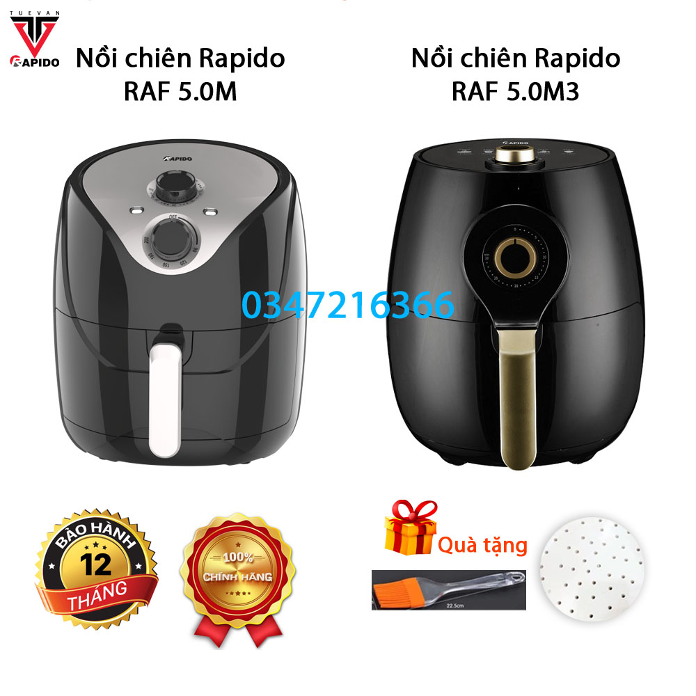 Nồi chiên không dầu RAPIDO RAF5.0M và RAF5.0M3 dung tích 5L công suất 1500W Hàng chính hãng - Bào hành 12 tháng