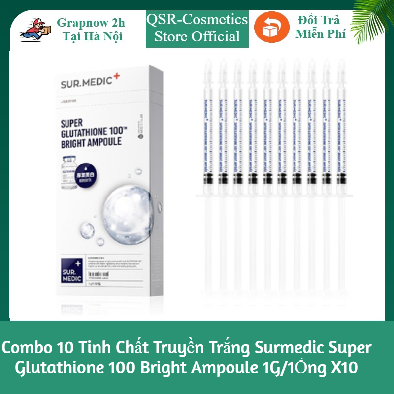 Combo 10 tinh chất truyền trắng surmedic super glutathione 100 bright ampoule 1g/1ống x10