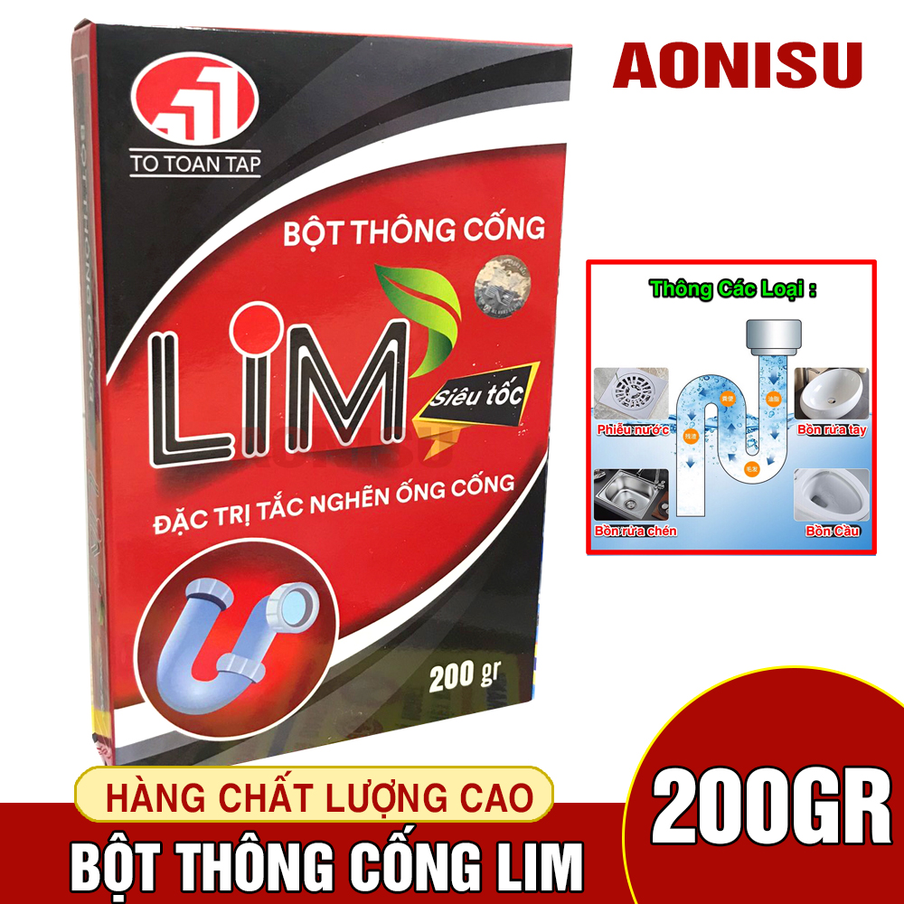 Bột Thông Cống Siêu Tốc Lim (200g)  - Chất Thông Cống, Thông Bồn Cầu, Bột Thông Cống Cực Mạnh, Bột Thông Tắc Bồn Cầu AONISU