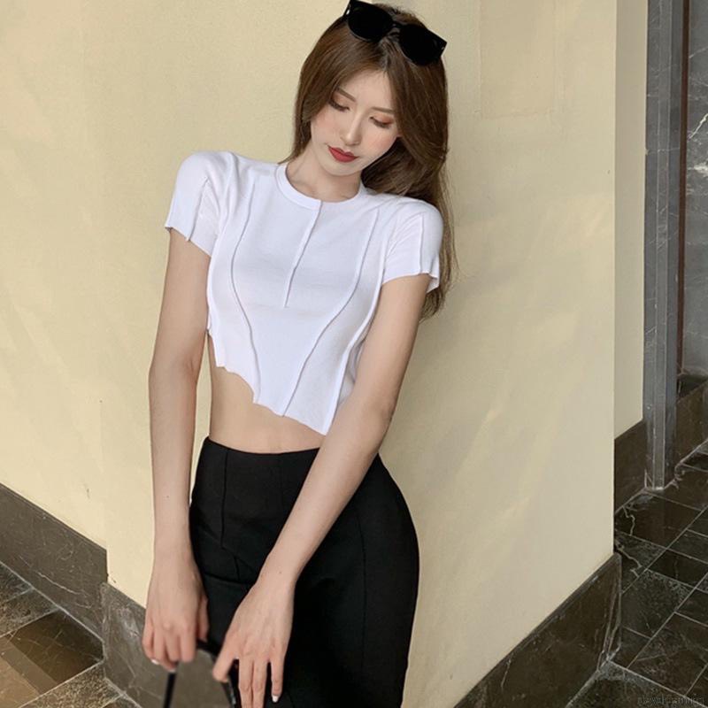 Áo croptop body ngắn taylệch tà viền chỉ nổi cá tính nổi bật a5253