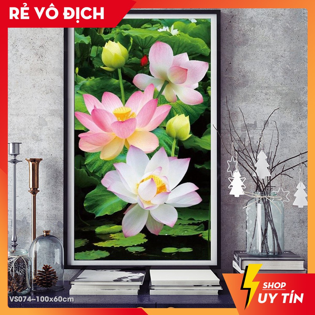 Tranh đính đá venus hoa sen vs074 kích thước 100x60cm