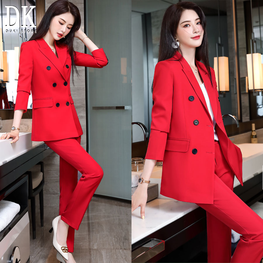 GIẢM 40% Bộ vest nữ thời trang 6 cúc đẹp màu đỏ sang trọng DKU0005 - DUKI STORE